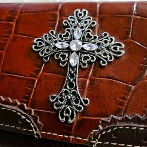 Western Style Wallet with Rhinestone Cross
